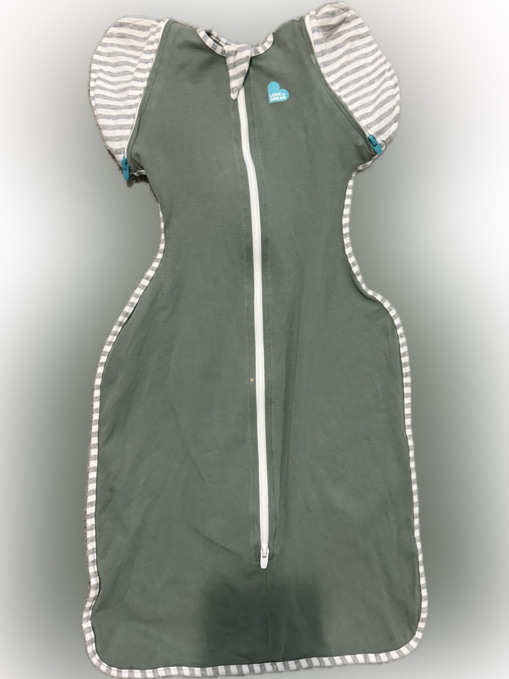 Love to Dream Olive Green Sleepsack with Gray-White Stripes